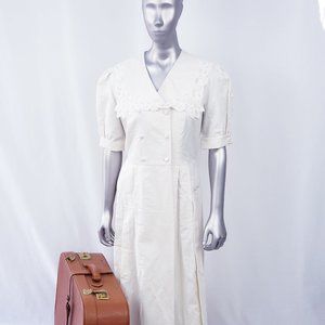 Laura Ashley cream midi dress with lace collar